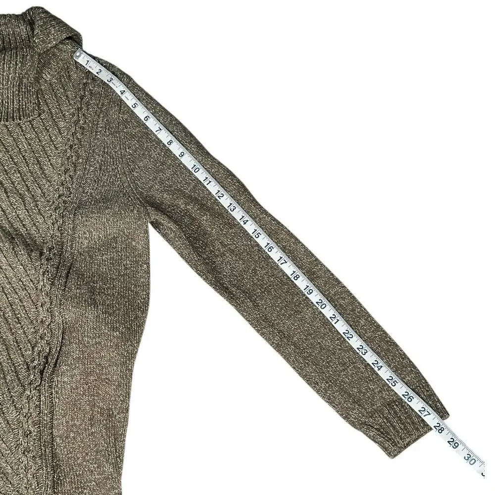 Talbots Cotton Cable Knit Mock Neck Tunic Sweater Large Green Speckled Old Money